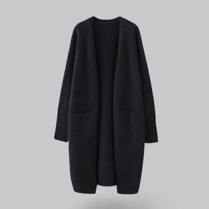Women's oversized long open-front knit cardigan – Black