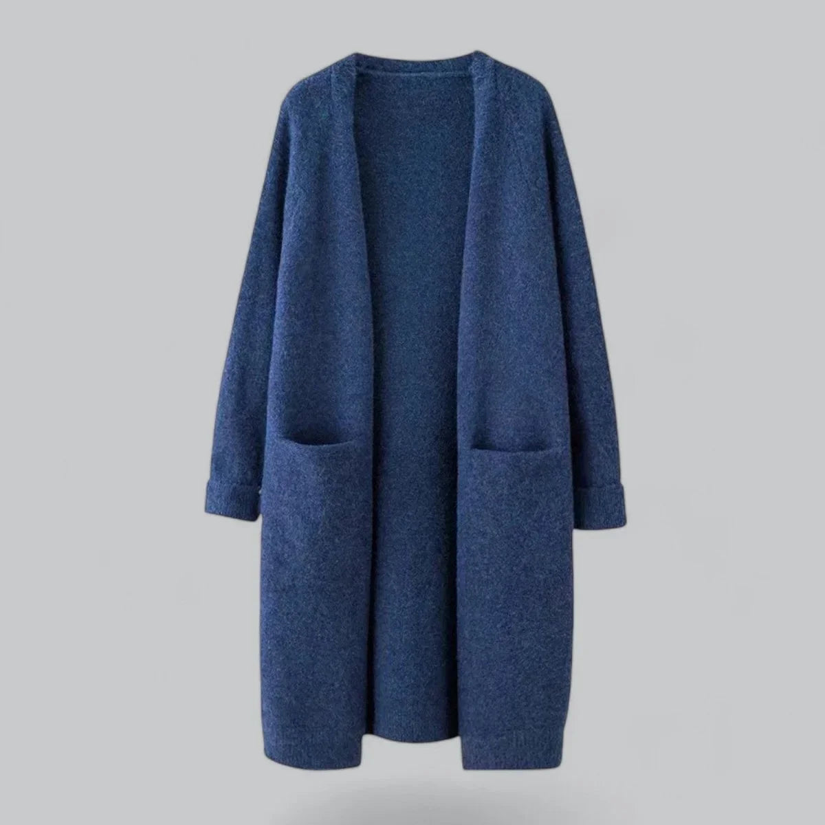 Women's oversized long open-front knit cardigan – Blue