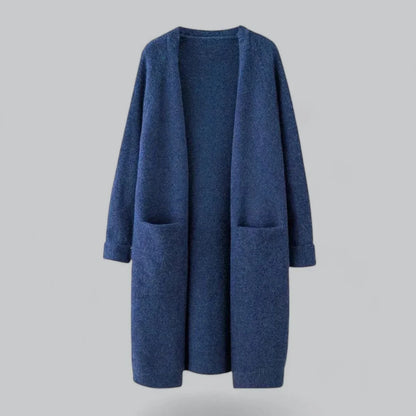 Women's oversized long open-front knit cardigan – Blue