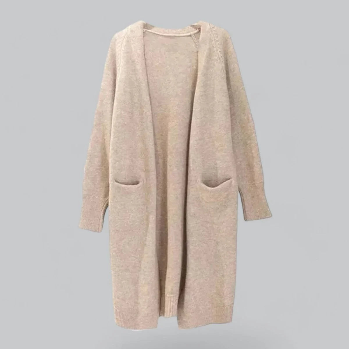 Women's oversized long open-front knit cardigan – Khaki