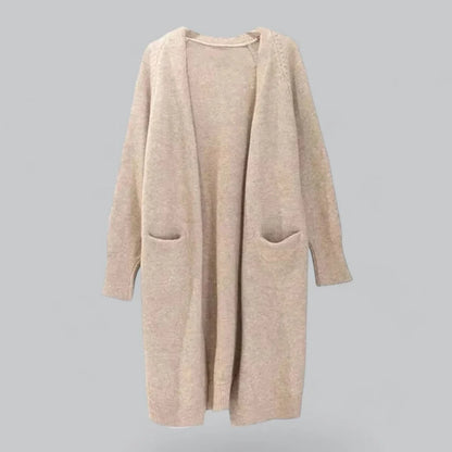 Women's oversized long open-front knit cardigan – Khaki