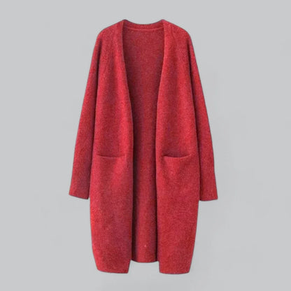Women's oversized long open-front knit cardigan – Red