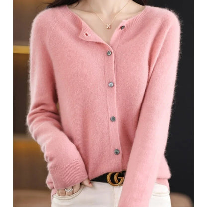 Women's oversized merino wool button-front knit cardigan – Light Pink