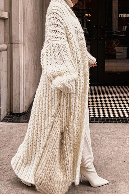 Women's oversized open-front chunky knit longline cardigan – Beige