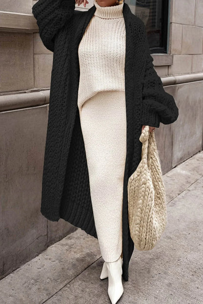 Women's oversized open-front chunky knit longline cardigan – Black