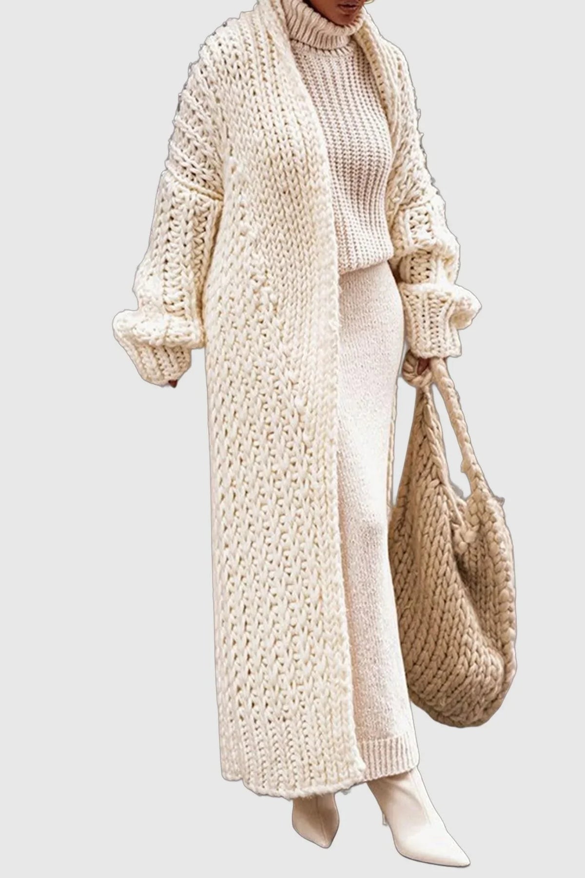 Women's oversized open-front chunky knit longline cardigan