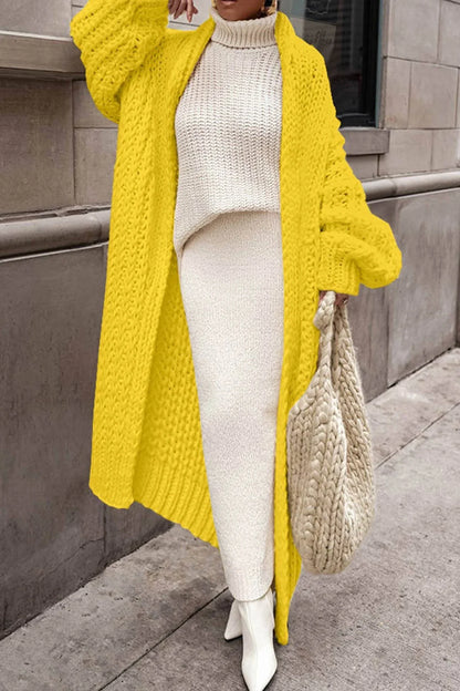 Women's oversized open-front chunky knit longline cardigan – Yellow