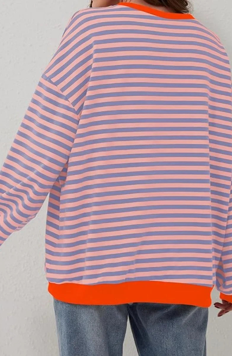 Women's oversized striped long-sleeve pullover sweater