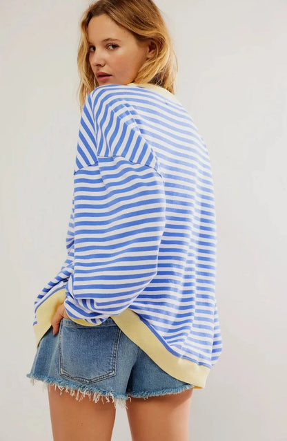 Women's oversized striped long-sleeve pullover sweater
