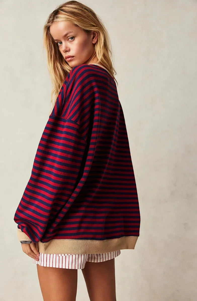 Women's oversized striped long-sleeve pullover sweater