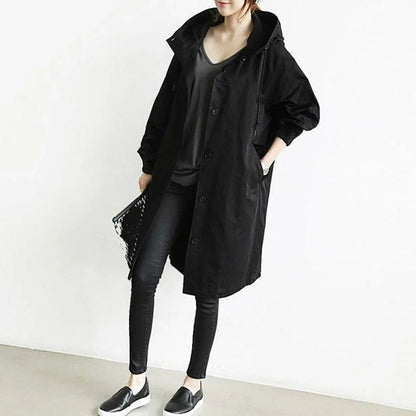 Women's oversized water-resistant button-front trench coat – Black