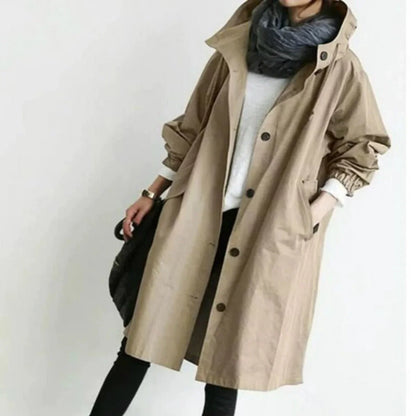 Women's oversized water-resistant button-front trench coat – Brown
