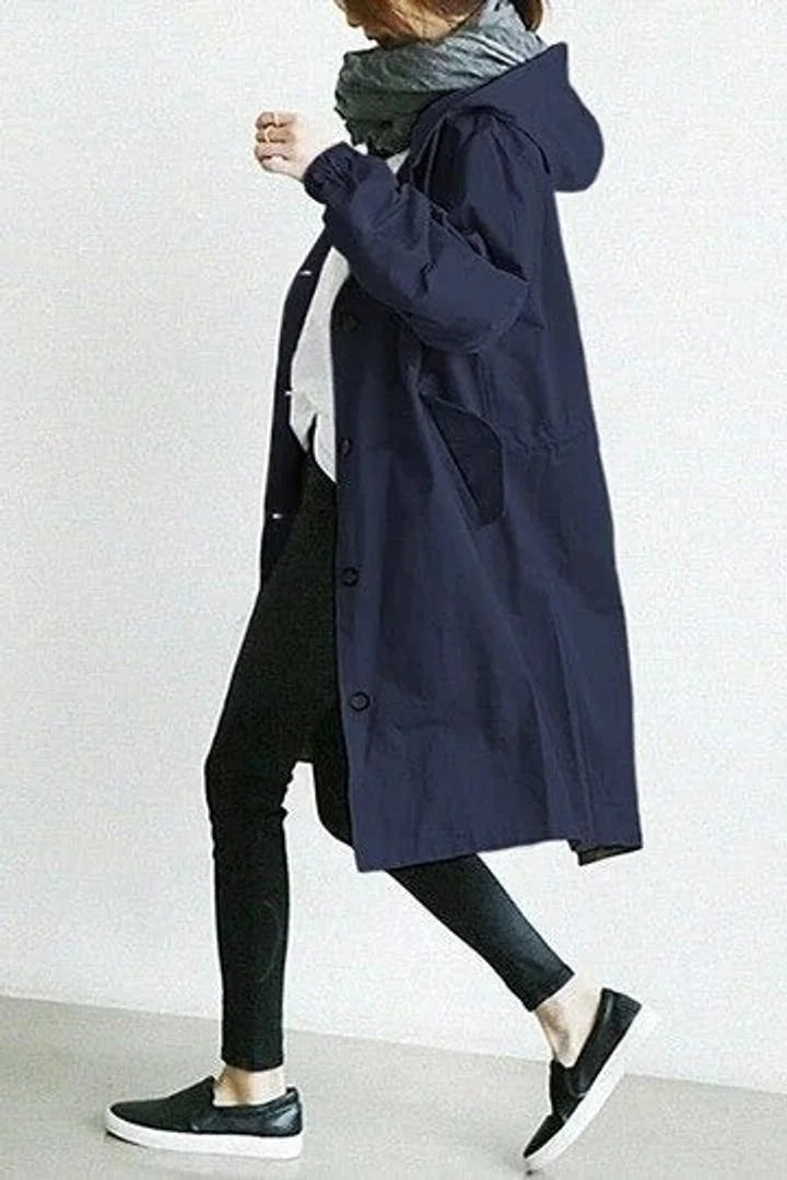Women's oversized water-resistant button-front trench coat – Navy Blue