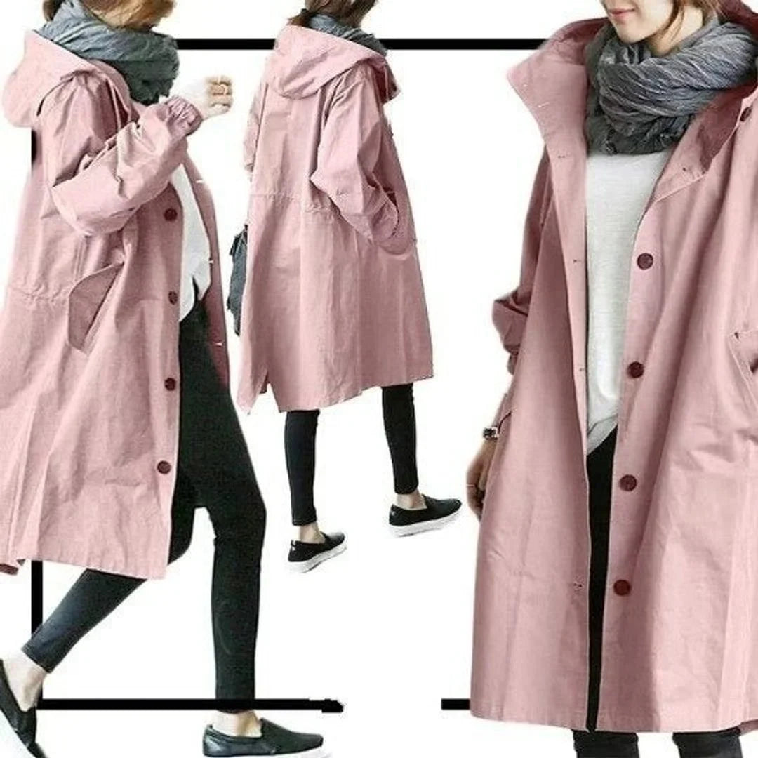 Women's oversized water-resistant button-front trench coat – Pink