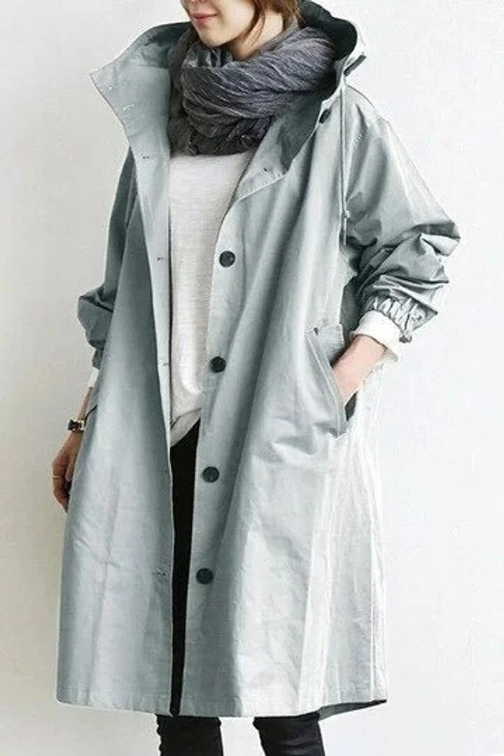 Women's oversized water-resistant button-front trench coat – Sky Blue