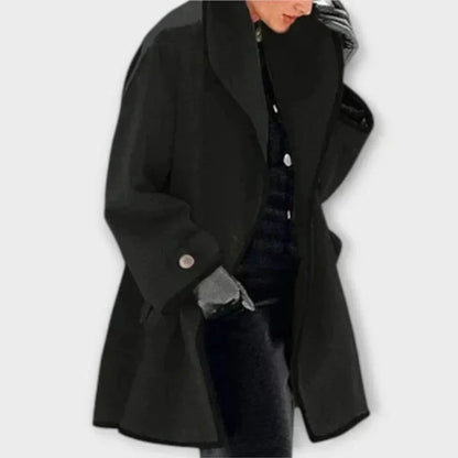 Women's oversized wool-blend contrast-trim coat – Black