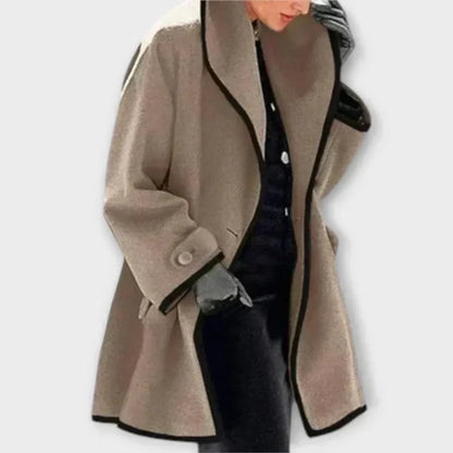 Women's oversized wool-blend contrast-trim coat – Khaki