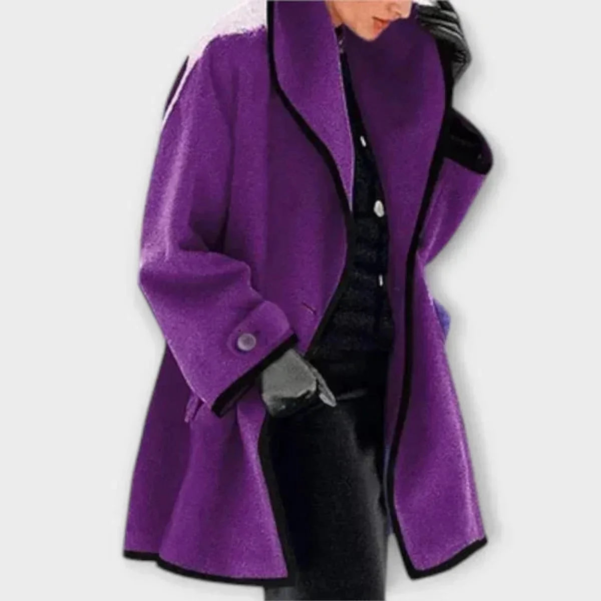 Women's oversized wool-blend contrast-trim coat – Purple
