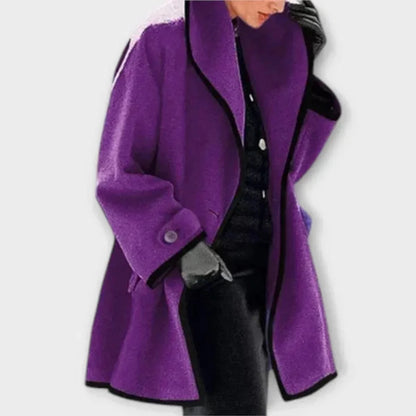 Women's oversized wool-blend contrast-trim coat – Purple