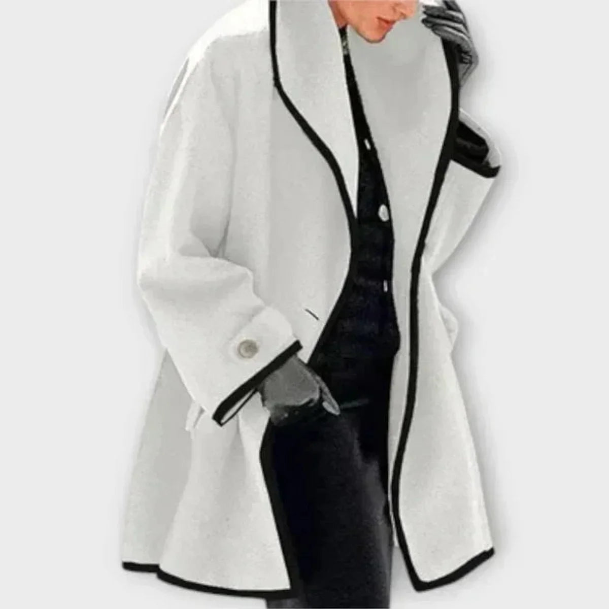 Women's oversized wool-blend contrast-trim coat – White