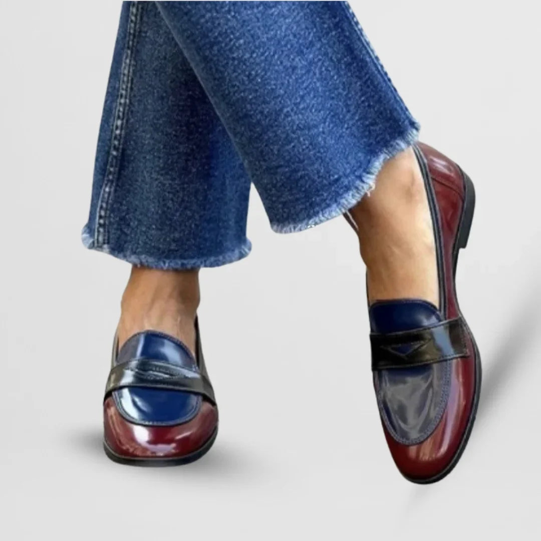 Women's patent color-block loafers with decorative vamp strap – Blue