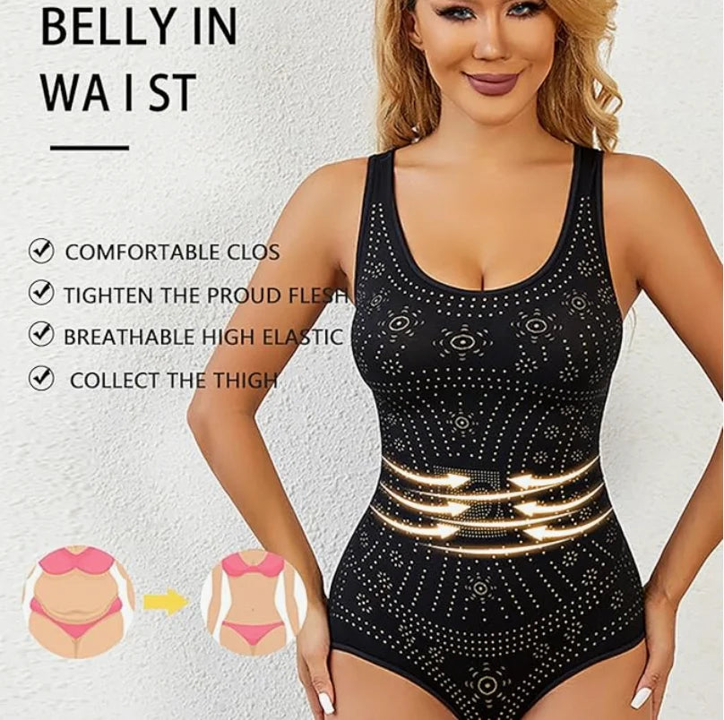 Women's perforated shaping bodysuit with scoop neck sleeveless cut