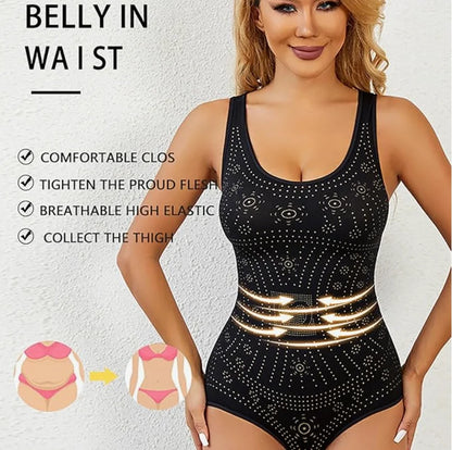 Women's perforated shaping bodysuit with scoop neck sleeveless cut