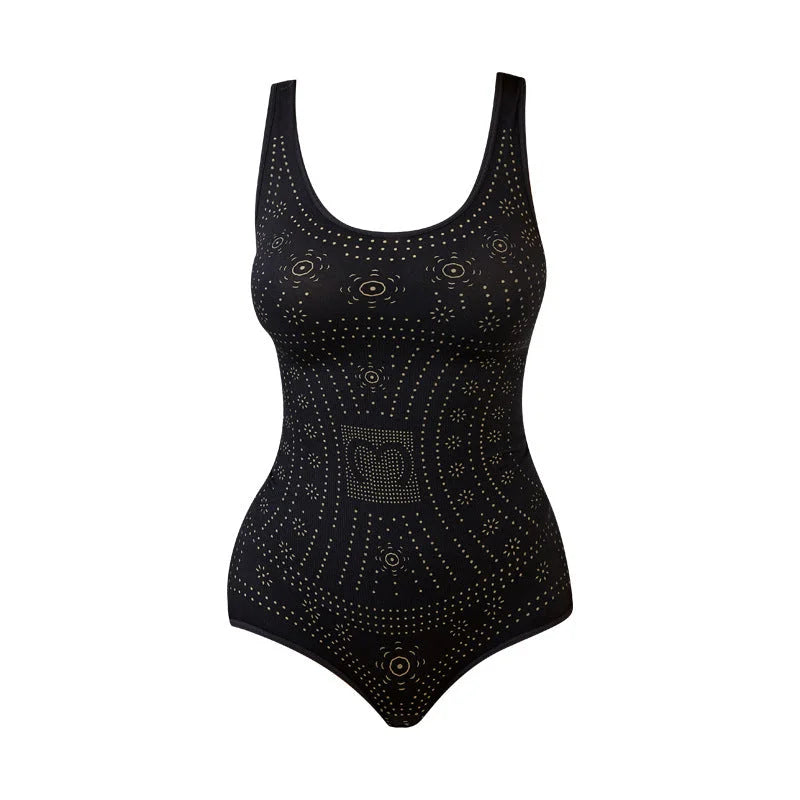 Women's perforated shaping bodysuit with scoop neck sleeveless cut
