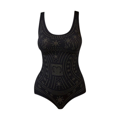 Women's perforated shaping bodysuit with scoop neck sleeveless cut