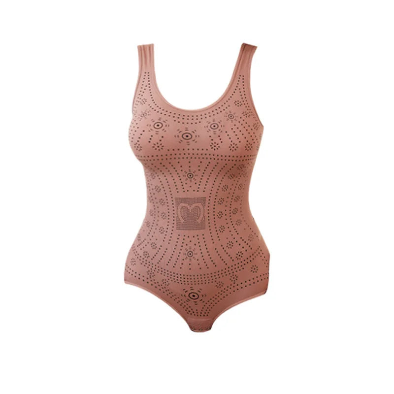 Women's perforated shaping bodysuit with scoop neck sleeveless cut