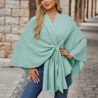 Women's knit draped cardigan with wrap-front and knotted design – Light Green