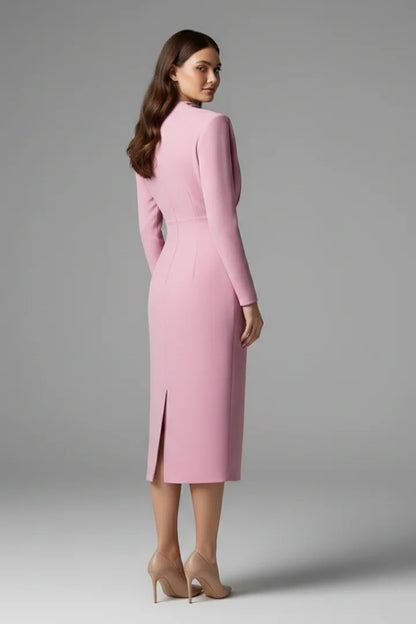 Women's maxi dress with long-sleeves, mock-neck and draped shoulders