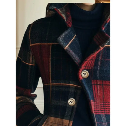 Women's plaid button-front blazer with notched lapel collar – Multicolored
