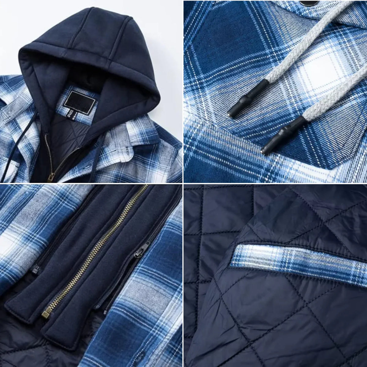 Women's plaid flannel hooded quilted jacket with quilted lining