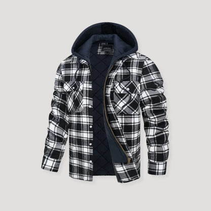 Women's plaid flannel hooded quilted jacket with quilted lining – Black