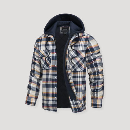 Women's plaid flannel hooded quilted jacket with quilted lining – Yellow