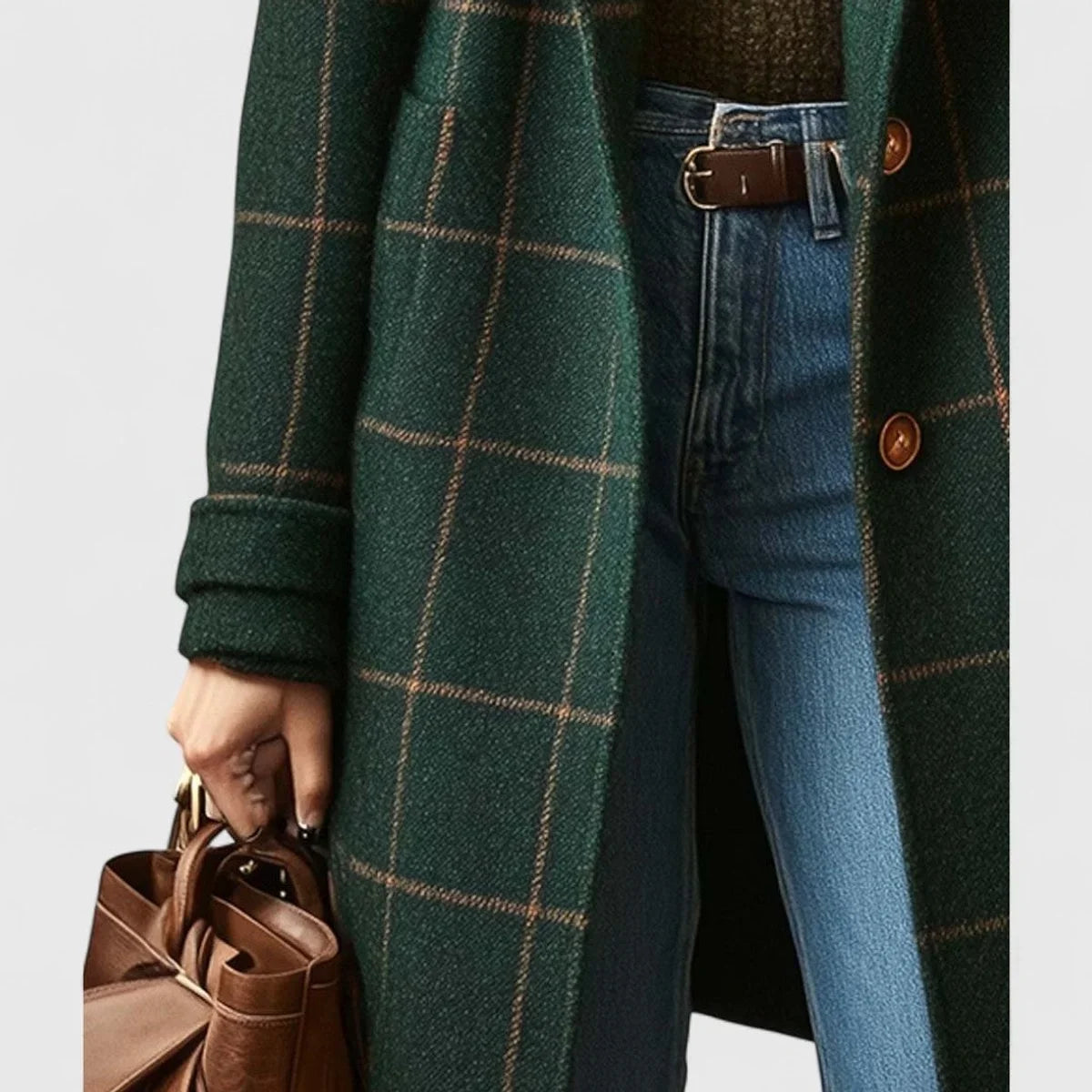 Women's plaid wool-blend longline notch-lapel coat – Dark Green