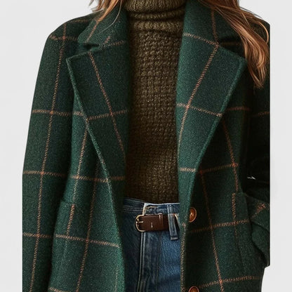 Women's plaid wool-blend longline notch-lapel coat – Dark Green