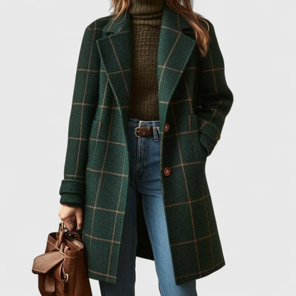 Women's plaid wool-blend longline notch-lapel coat – Dark Green