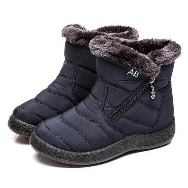 Women's quilted fur-lined winter ankle boots with soft sole and zipper – Blue
