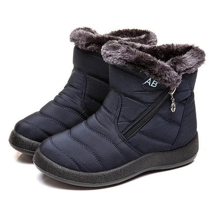 Women's quilted fur-lined winter ankle boots with soft sole and zipper – Blue