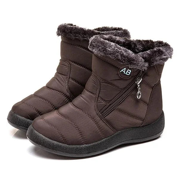 Women's quilted fur-lined winter ankle boots with soft sole and zipper – Brown