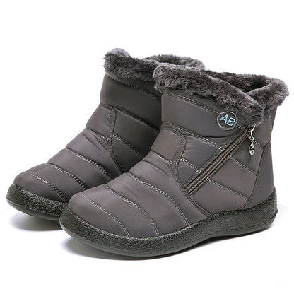 Women's quilted fur-lined winter ankle boots with soft sole and zipper – Grey