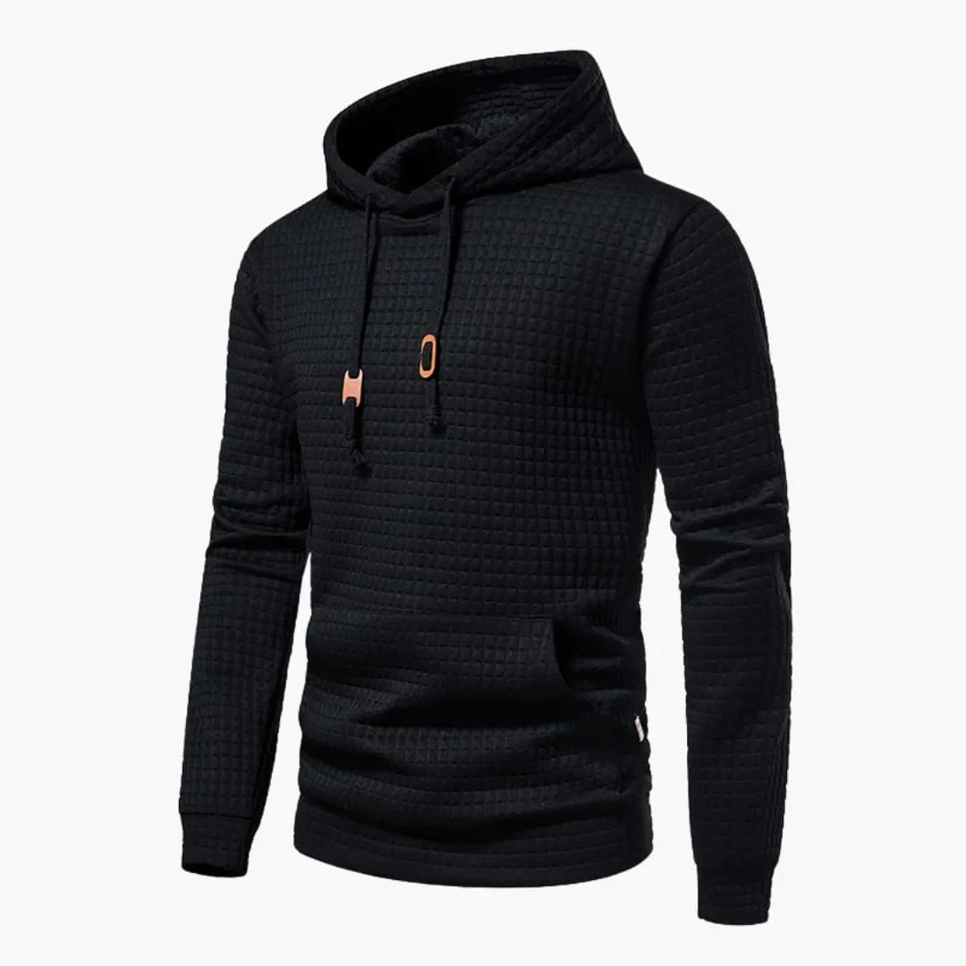 Women's quilted hoodie with kangaroo pocket and drawstring cowl-neck – Black