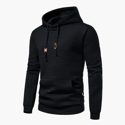 Women's quilted hoodie with kangaroo pocket and drawstring cowl-neck – Black