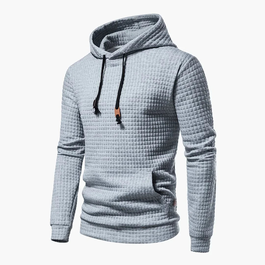 Women's quilted hoodie with kangaroo pocket and drawstring cowl-neck – Light grey