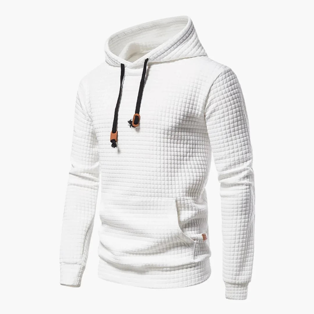 Women's quilted hoodie with kangaroo pocket and drawstring cowl-neck – White