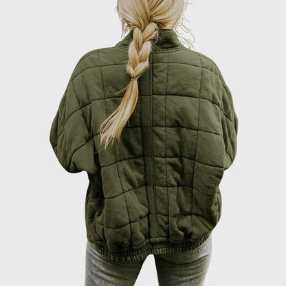 Women's quilted jacket with a relaxed denim-jacket fit and stand-up collar