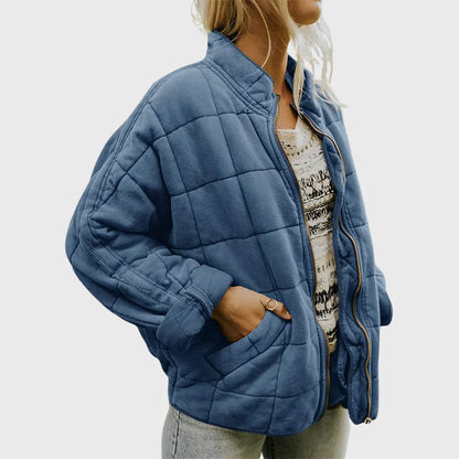 Women's quilted jacket with a relaxed denim-jacket fit and stand-up collar – Blue