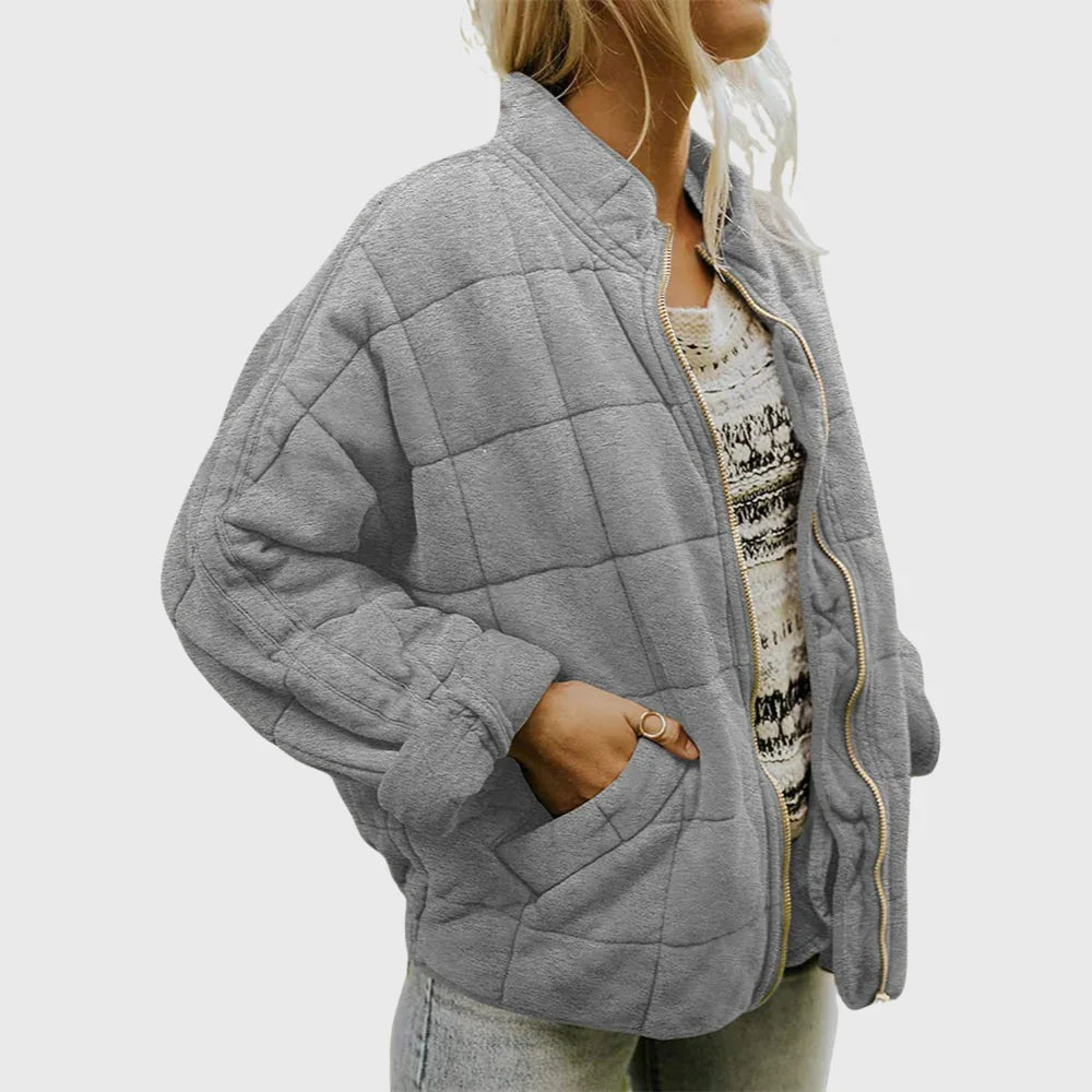Women's quilted jacket with a relaxed denim-jacket fit and stand-up collar – Grey